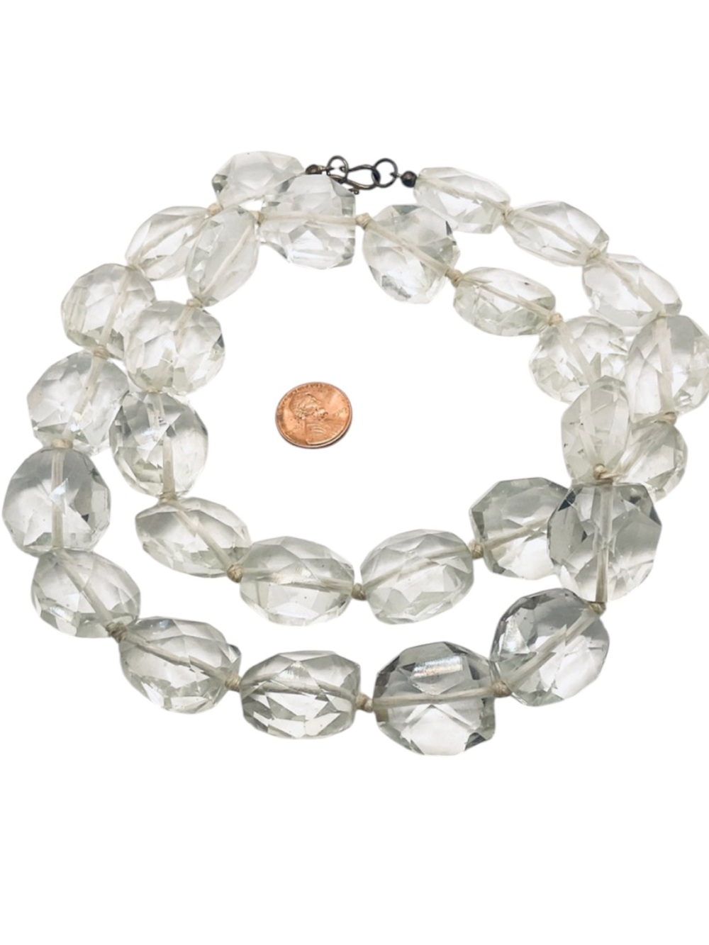 Vintage Large Handknotted Heavy Glass Rock Crystal Bead Beaded Necklace